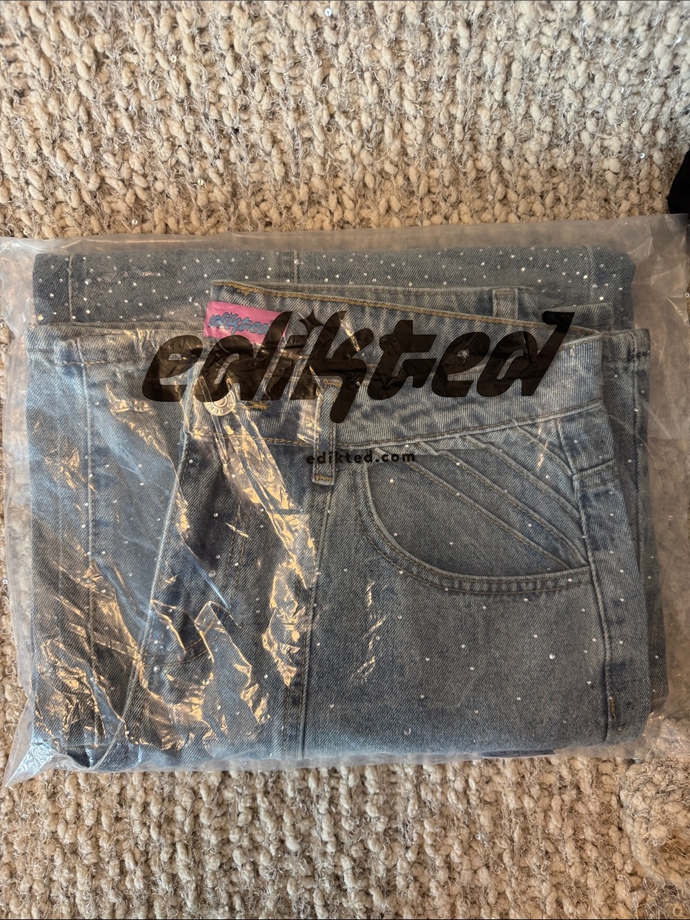 NWT Edikted Wide-Leg Sparkle Rhinestone Jeans - Picture 6 of 6